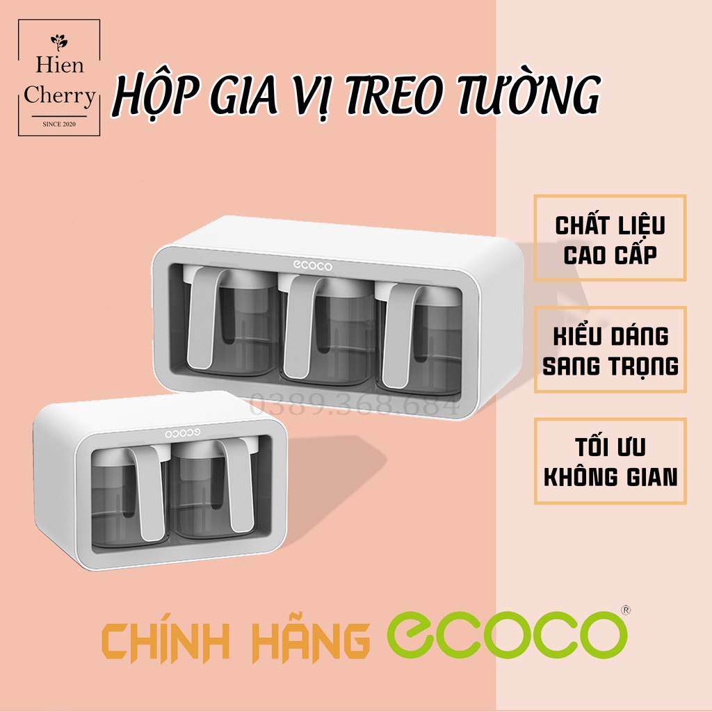 Hộp gia vị treo tường chính hãng ECOCO, kệ gia vị 2 ngăn, 3 ngăn tặng kèm thìa Model E2006, E2007