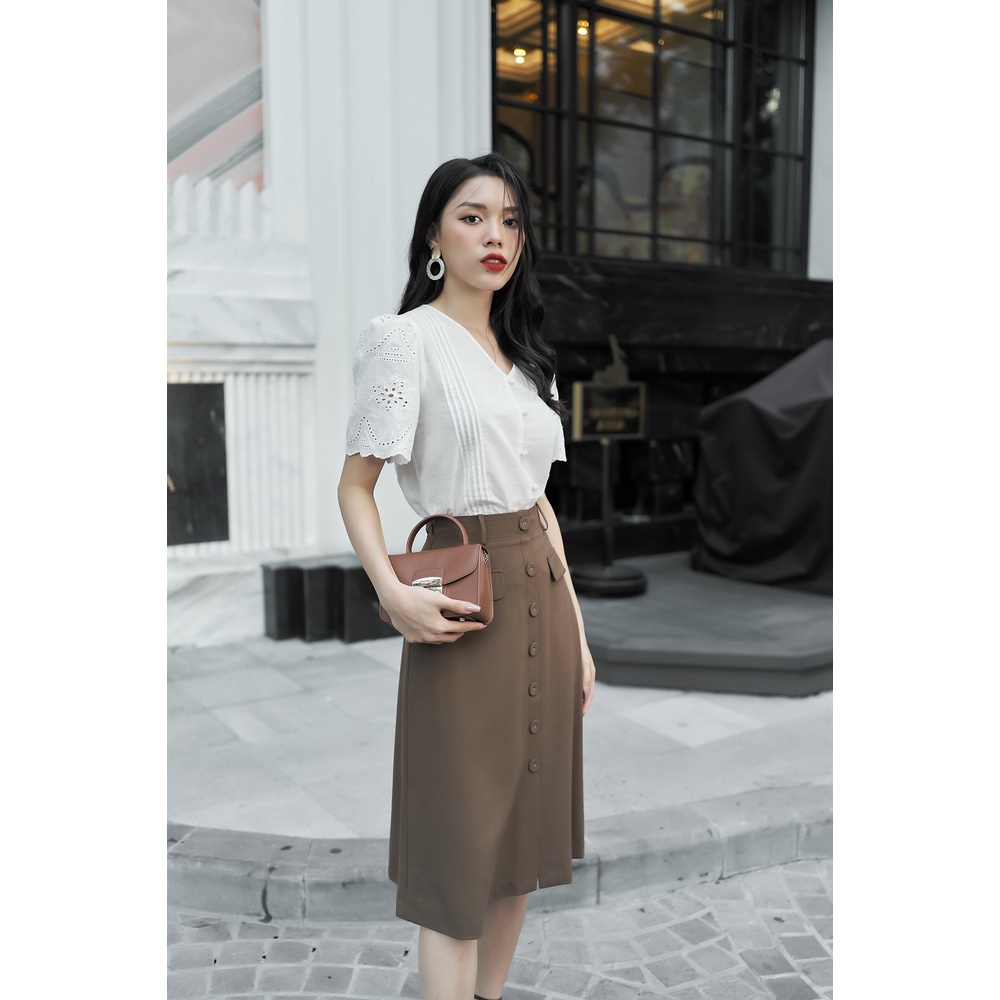 Chân Váy Công Sở Nữ HeraDG Dáng Midi Xòe Nhẹ, Cạp Cao Đính Kèm Hàng Cúc Thời Trang, Chất Vải Tuytsi Cao Cấp SJPBC2012