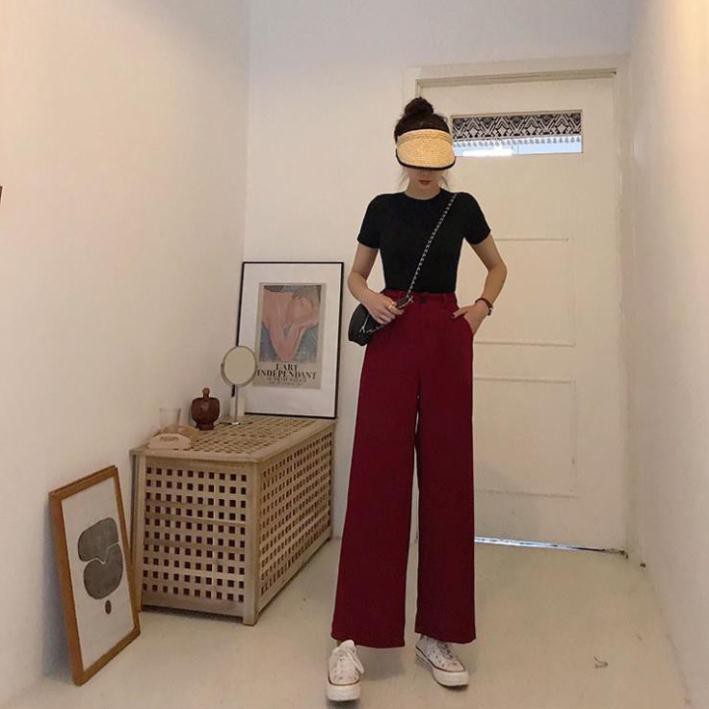 Quần Tây Lưng Cao Eo Thun Hàn Quốc Quần Tây Nữ Ống Rộng Cạp Cao Form Rộng Kiểu Dáng Đẹp Ulzzang