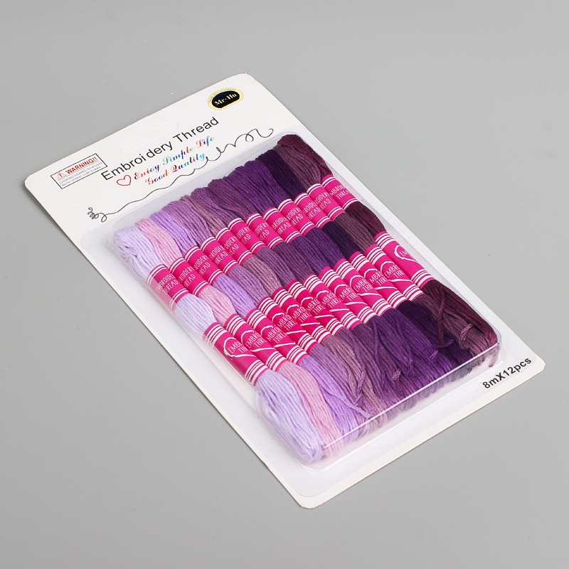 Bộ 12 Cuộn Chỉ Thêu 8m Màu Đen / Trắng / Đỏ / Vàng / Tím / Xanh Lá / Xanh Dương