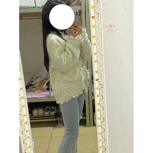 Áo khoác dạ tua rua tiểu thư sang chảnh