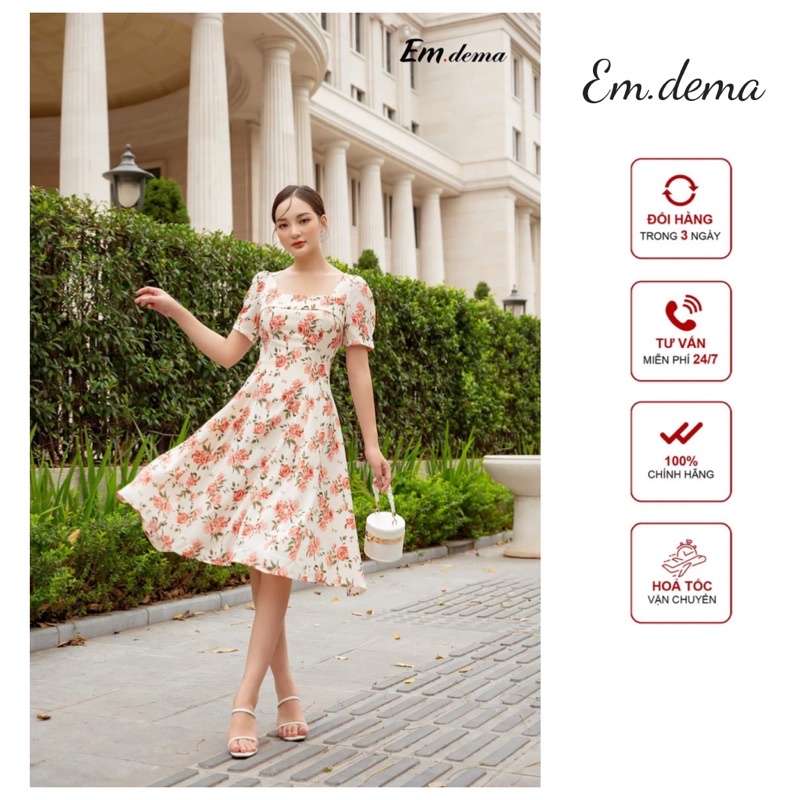 Váy đầm công sở hoa hồng ❤EMDEMA❤vải mát mịn, thoáng mát, nhẹ nhàng