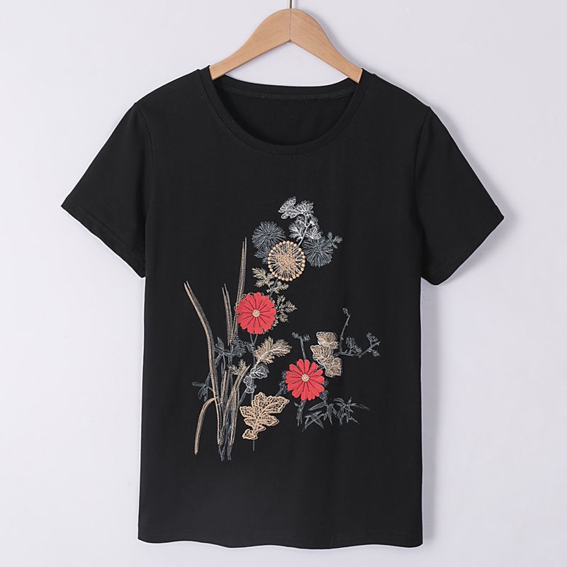 Áo thun tay ngắn dáng rộng màu sắc đơn giản dành cho phụ nữ trung niên