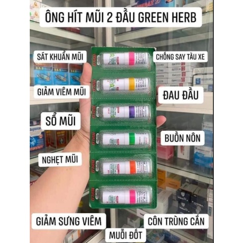 1 Vĩ 6 ống hít thông mũi hai đầu Green Herb 2in1 Inhaler Thái Lan