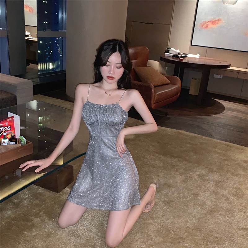 Đầm 2 dây pha kím tuyến váy ngắn gợi cảm Đ526