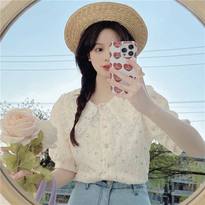 Áo Tay Bồng Hoa Nhí Phong Cách Pháp Nhẹ Nhàng Size XS S M