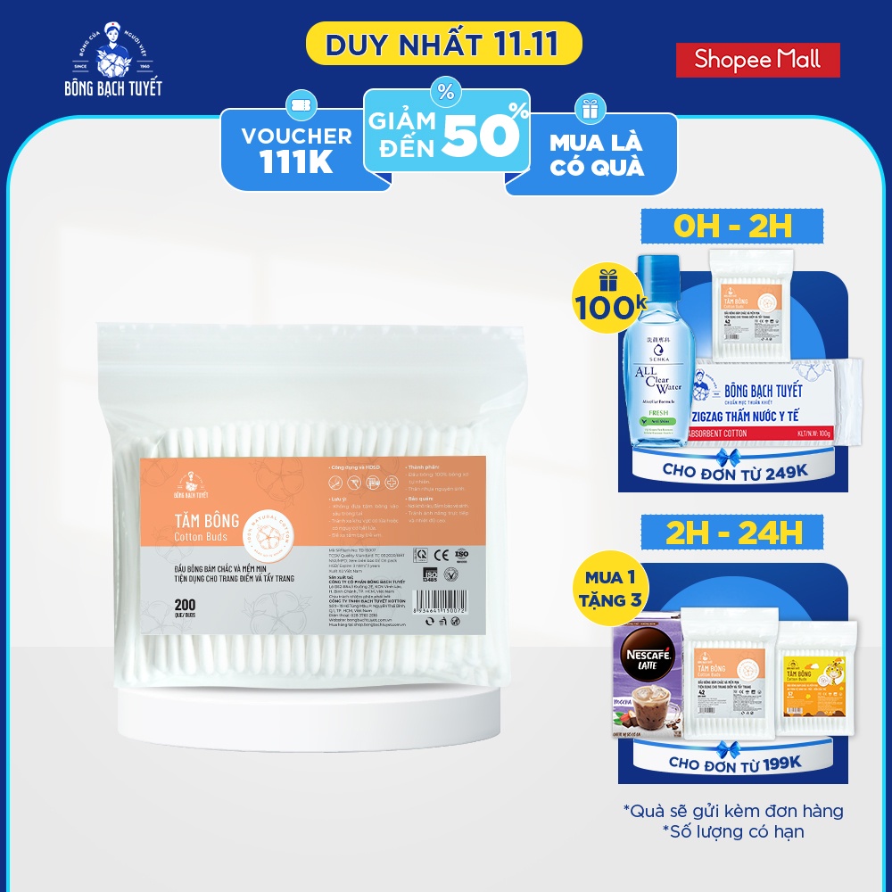 Tăm bông Bông Bạch Tuyết (200 que/gói)