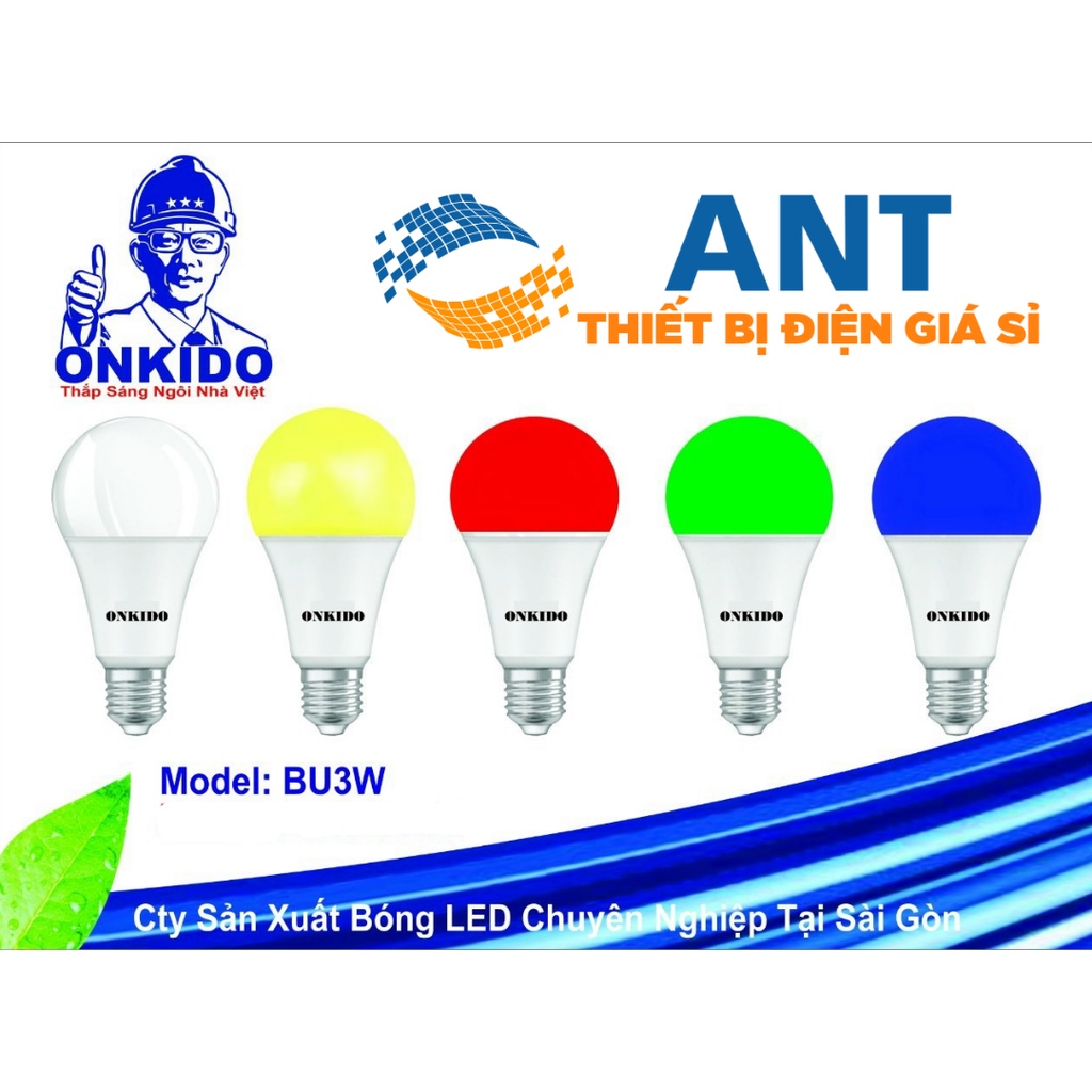 Bóng búp kính nước 3W ONKIDO , Trắng , Vàng , Đỏ , Lá , Dương