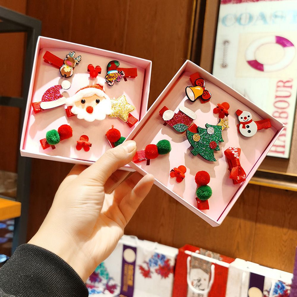 Bộ 9 kẹp tóc họa tiết ông già noel/ tuần lộc dễ thương cho bé gái