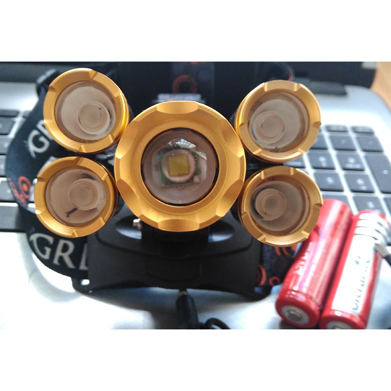 Đèn đội đầu 5 bóng pin sạc 220v