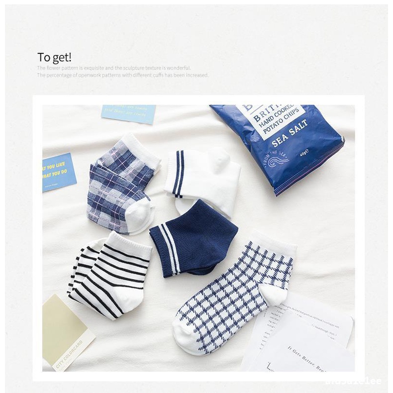 Set 5 đôi tất cổ cao Bivota vớ nam nữ họa tiết kẻ caro siêu xinh T04