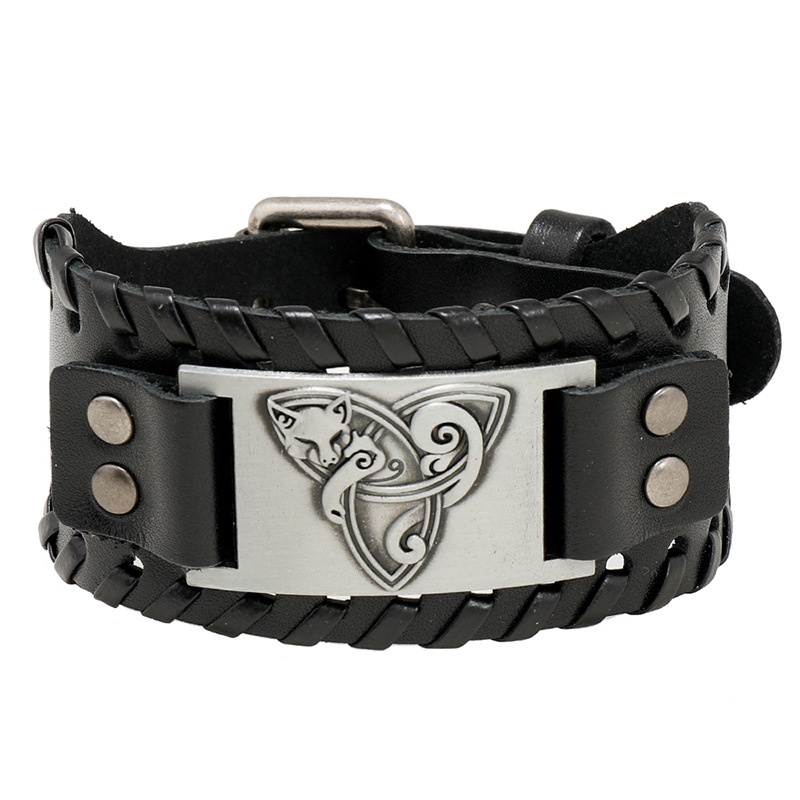 Vòng Tay Da Họa Tiết Cáo Viking Cổ Điển Phong Cách Bắc Âu