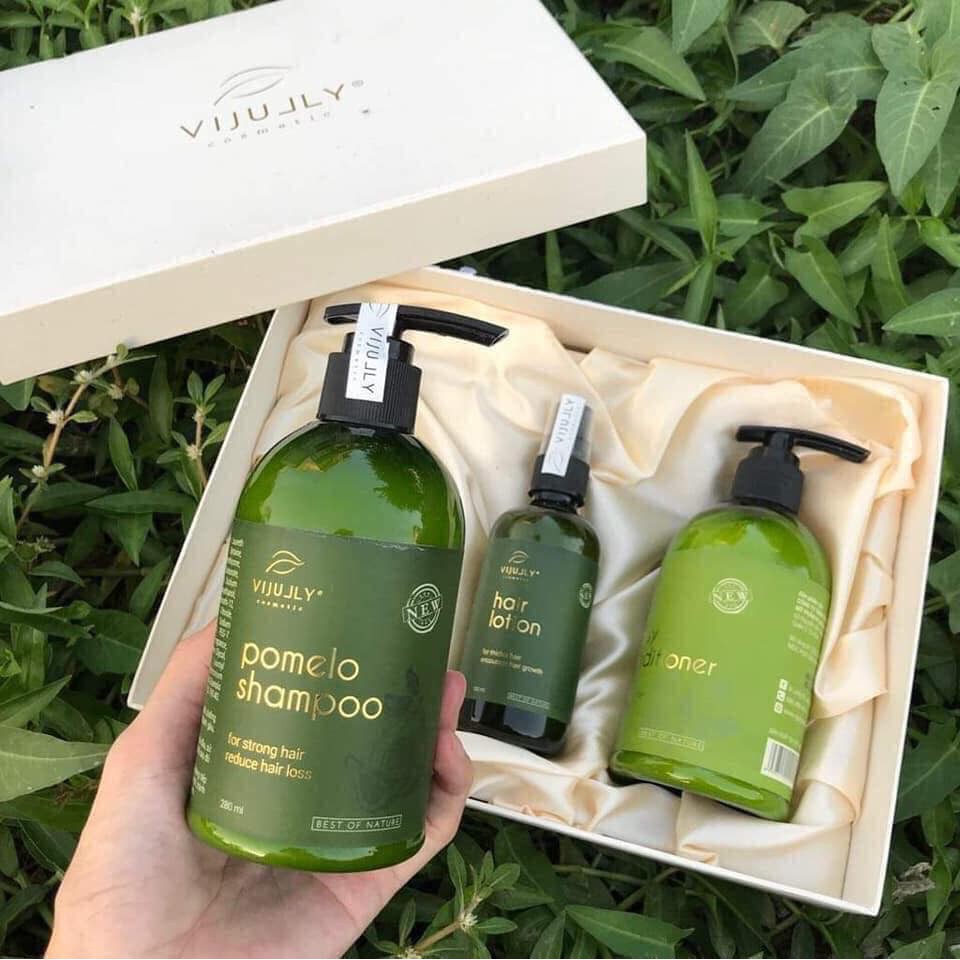 [CHÍNH HÃNG] ComBo Vijully 3in1 Bộ Dầu Gội và Kem Xả Bưởi và Tinh dầu bưởi Cao Cấp có hộp