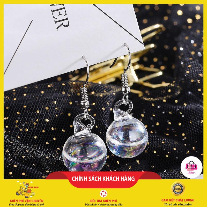 FREESHIP 50K⚡ Bông Tai Bạc Nữ ⚡ - BÔNG Tai Hình Tròn Bóng Nước Trong Suốt Cực Xinh