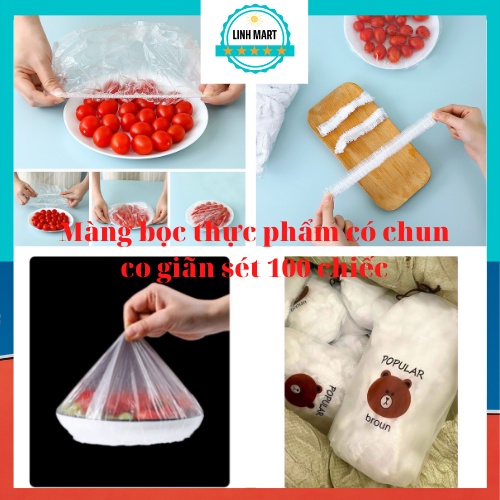 Màng bọc thực phẩm co giãn siêu dai có chun hình túi gấu set 100 chiếc LINH MART