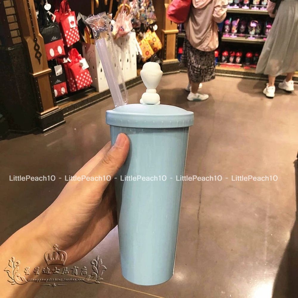 Ly nhựa uống nước Disney thon dài có kèm ống hút nổi 3D hình Car Olaf Mickey cho trẻ em