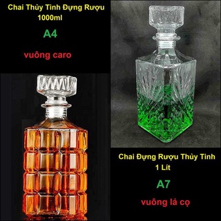 Chai Thủy Tinh Đựng Rượu 1 Lít (combo 2 cái) mẫu vuông caro và vuông lá cọ - Vỏ Chai Rượu Đẹp - Bình Đựng Ruou (A4-A7)