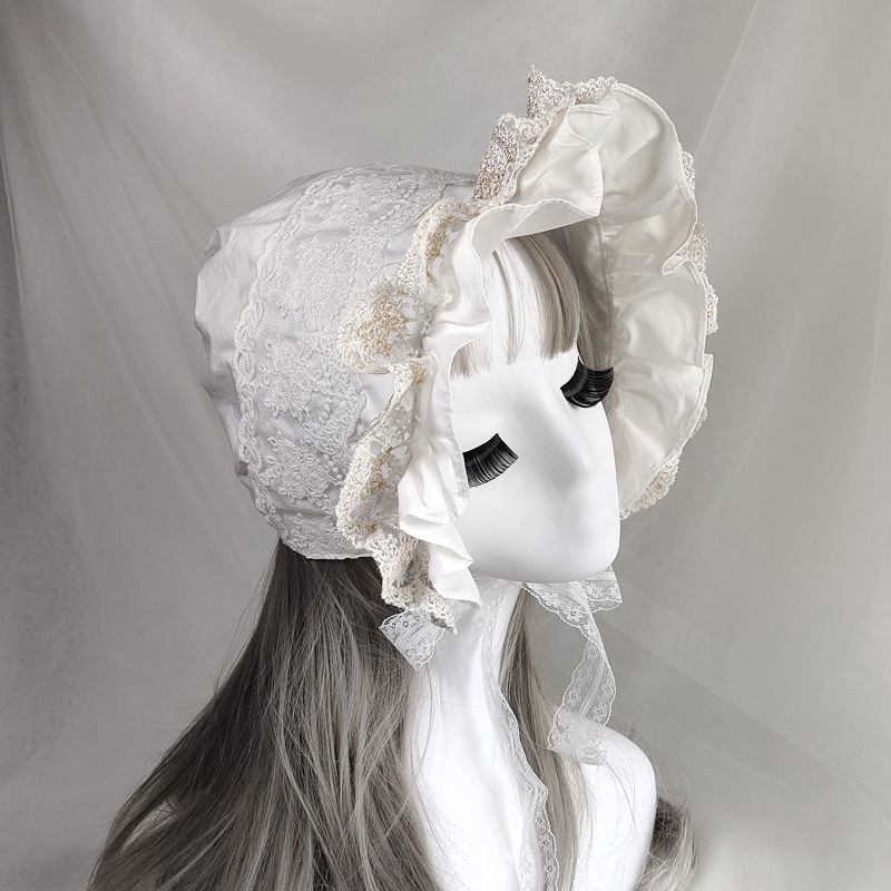 Mũ Trùm Đầu Phối Ren Viền cotton Phong Cách lolita Dành Cho Bé Gái Làm Đạo Cụ Chụp Ảnh