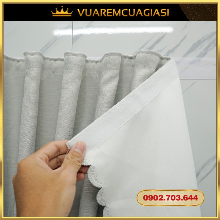 Rèm cửa Xám trắng may rido, ore đục lỗ, dán tường dùng trang trí nhà cửa chính, màn cửa sổ vuaremgiasi