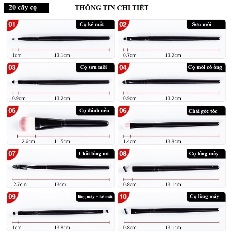 [Hà Nội] SET 20 cây cọ trang điểm chuyên nghiệp, lông mềm mại [Hàng Nội Địa Trung]