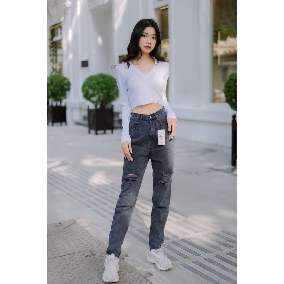 Quần jean baggy cạp cao, quần bò rách gối ống rộng cao cấp sp004 đổi trả nếu không hài lòng | BigBuy360 - bigbuy360.vn