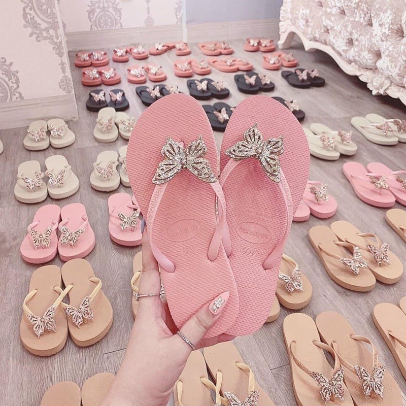 Dép kẹp havaianas nữ thái lan đính Charm bướm đá lấp lánh