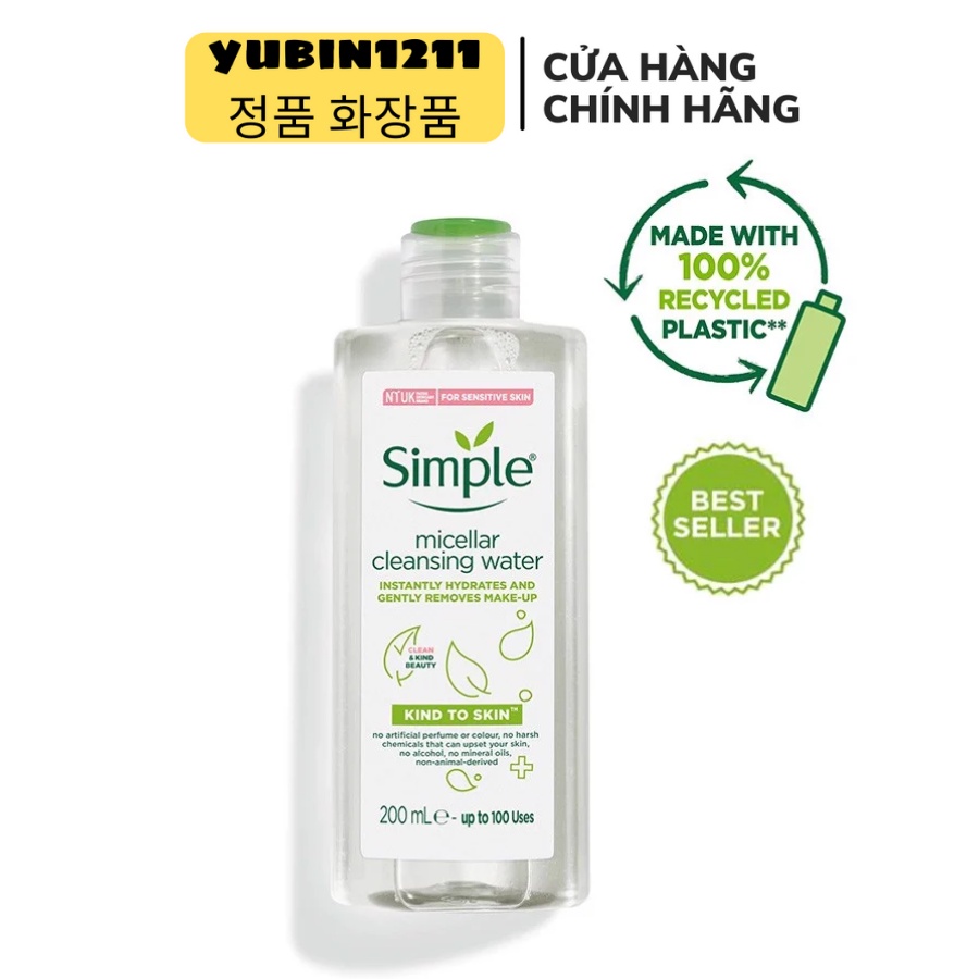 Nước tẩy trang Simple Micellar Cleansing Water 200ml