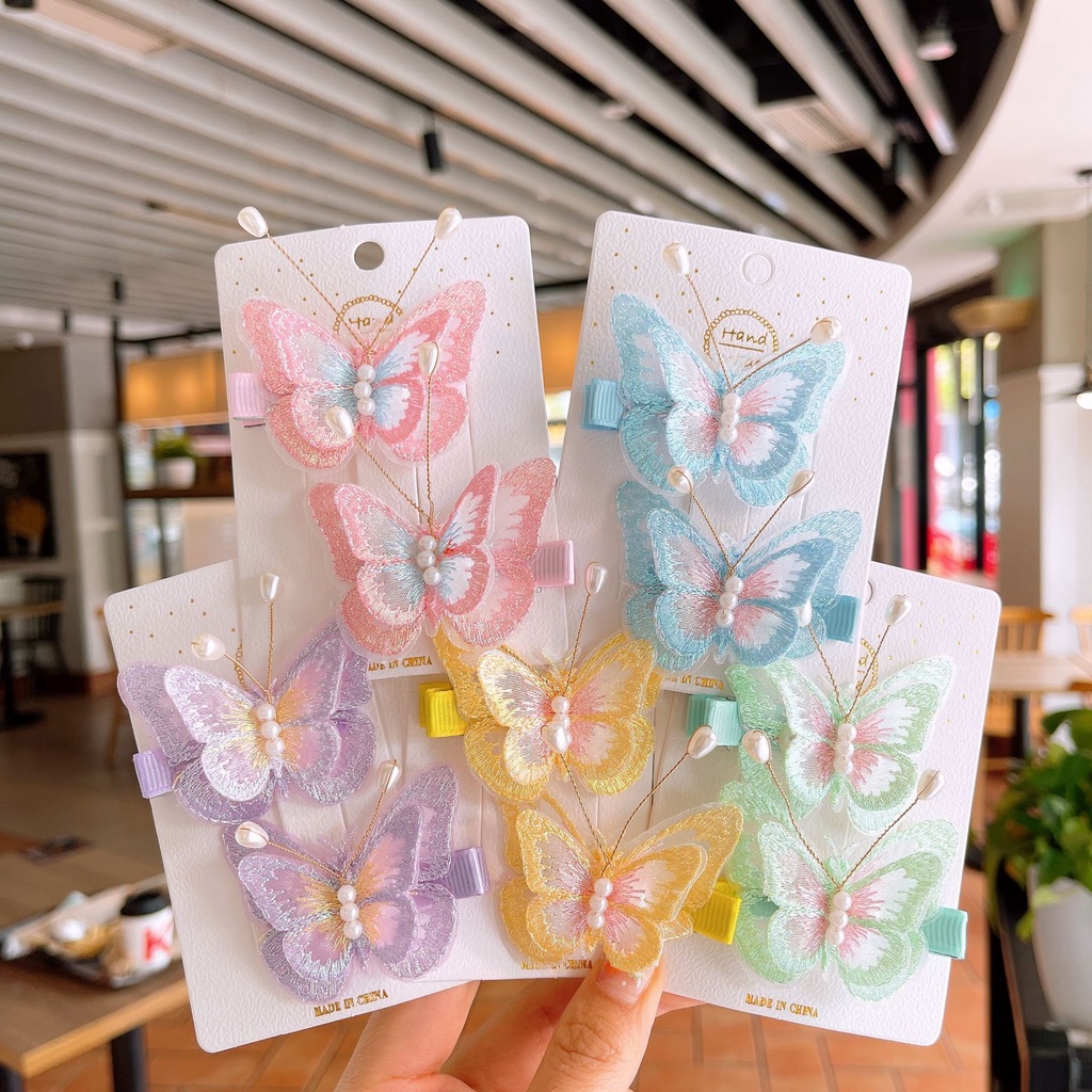 Set 2 Kẹp Tóc Hình Bướm Dễ Thương Cho Bé Gái