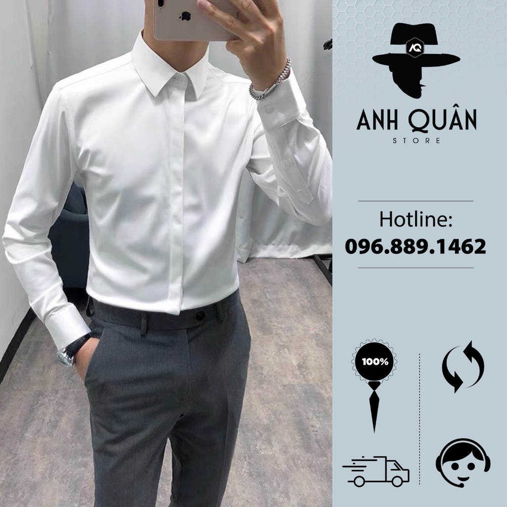 Áo sơ mi nam trơn dài tay giấu cúc hàn quốc AQ-STORE SM02