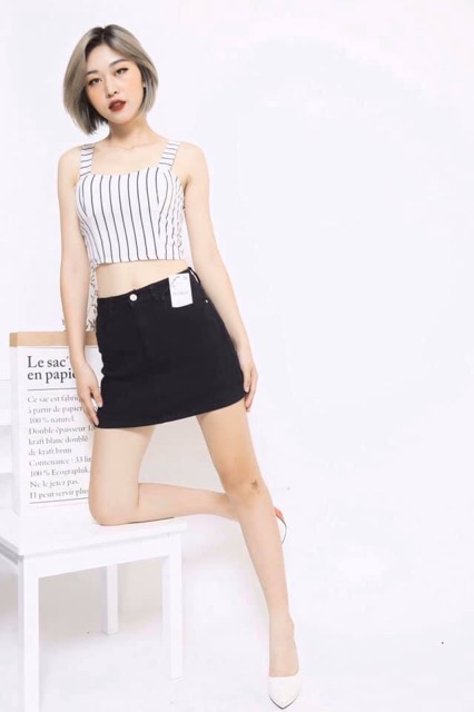 Quần váy Zara chất jean co giãn 4 chiều màu đen | BigBuy360 - bigbuy360.vn