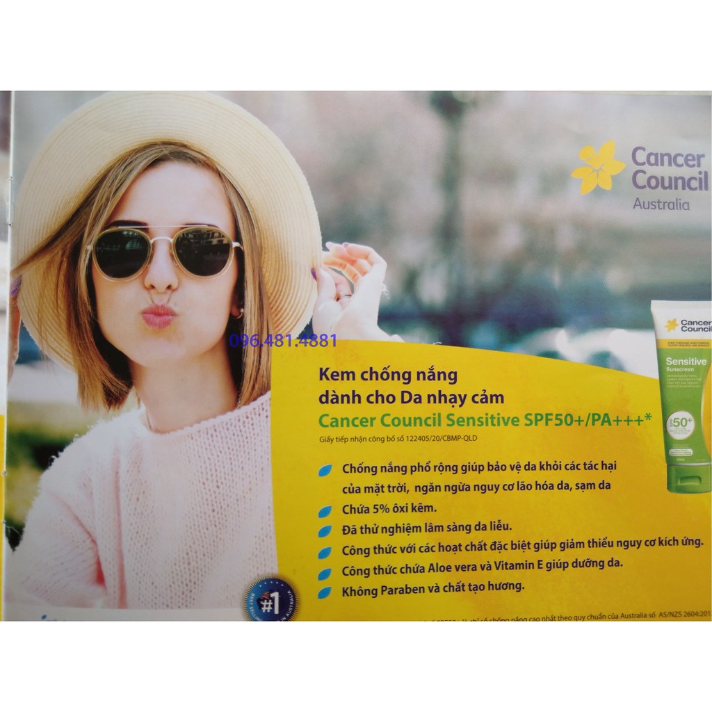 [CHÍNH HÃNG] Kem chống nắng cho da nhạy cảm Cancer Council Sensitive Sunscreen 110ml SPF50+/ PA +++