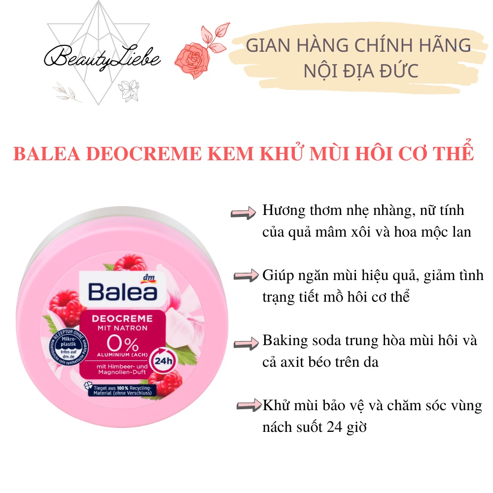 Kem khử mùi hôi nách Balea Deocreme ngăn ngừa mồ hôi 24h - Chính Hãng Nội Địa Đức