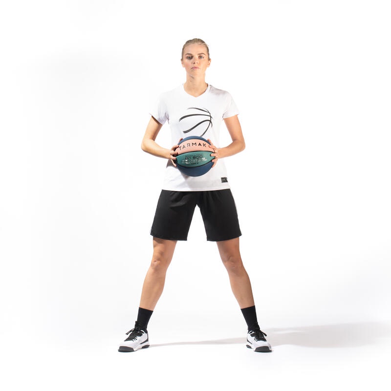 Áo thun chơi bóng rổ cấp độ trung bình Decathlon Tarmak ts500 cho nữ - xám sẫm size XS