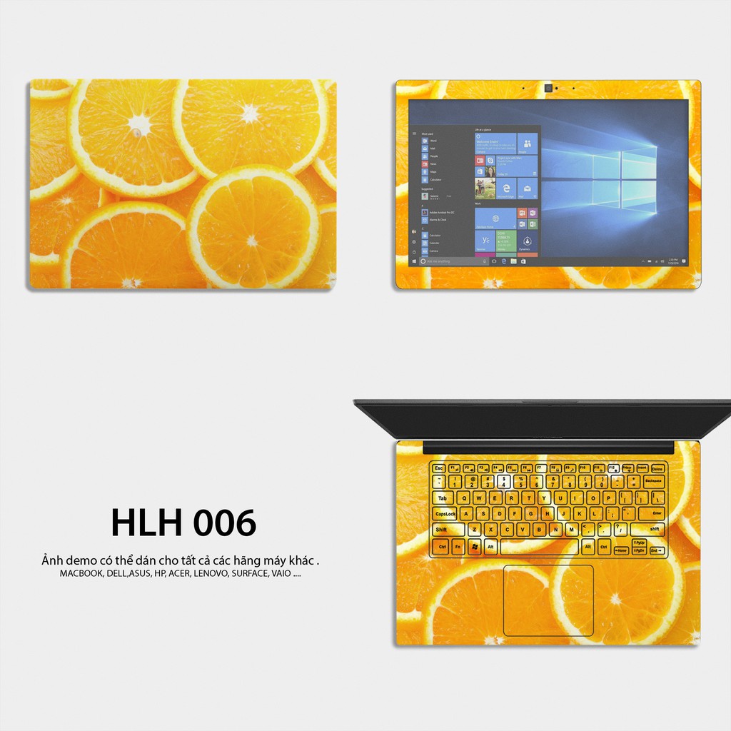 Bộ skin dán laptop mẫu QUẢ CAM HLH 006C / Có mẫu decal dán cho tất cả các hãng máy tính