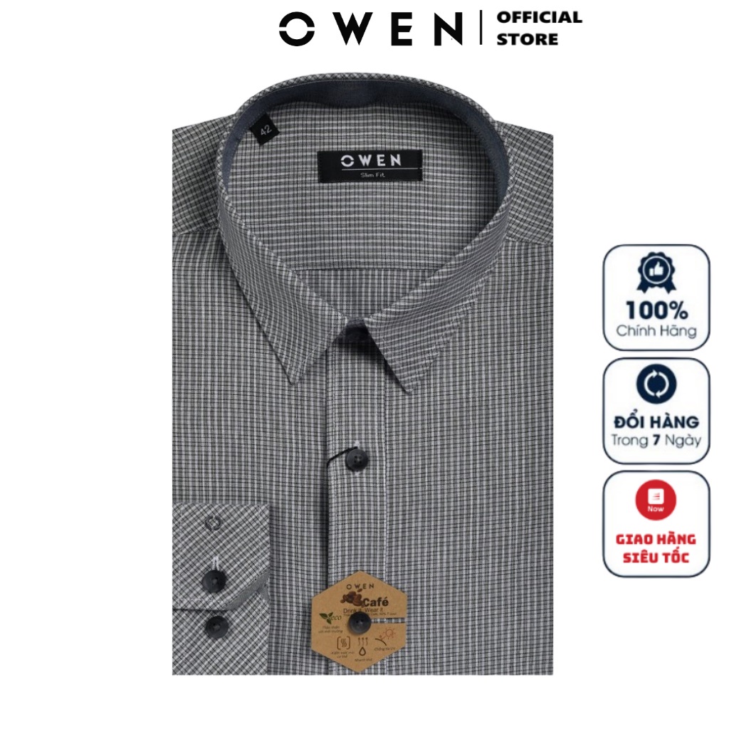 Áo Sơ Mi Nam Dài Tay Owen AS23348D Somi Công Sở Cao Cấp Màu Ghi Melange trắng đen Dáng Ôm Không Túi Vải Cafe Mềm Mát
