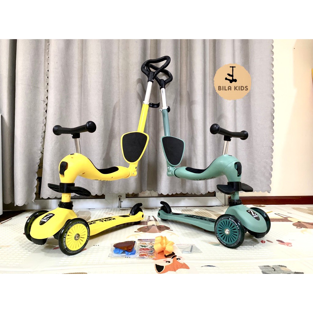Bộ Tay đẩy, vòng bảo vệ, ô che, ghế tựa, gác chân xe scooter cho bé Zinbang, trượt chòi chân, scoot and ride