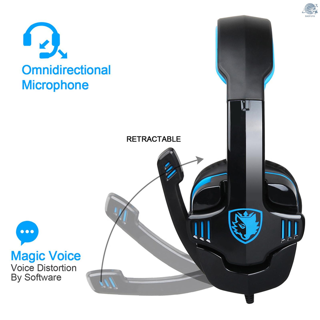 BF SADES SA-708GT 3.5mm Gaming Headphone w/ Mic Noise Cancellation Music Stereo Headset Black-blue Upgraded Version of SA-708 for PS4 Tablet PC Mobile Phones