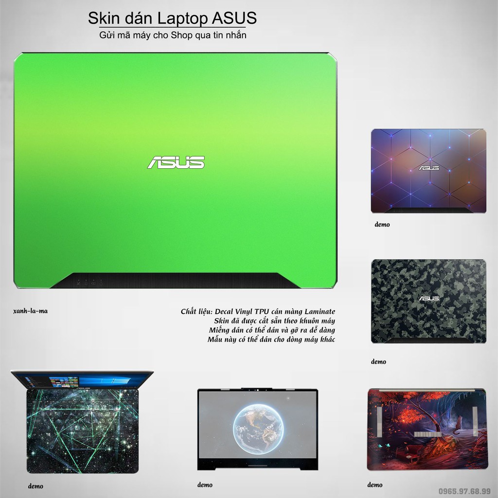 Skin dán Laptop Asus màu xanh lá mạ (inbox mã máy cho Shop)