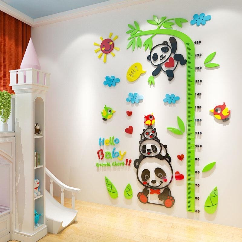 Tranh dán tường mica dán nổi thước đo chiều cao cho bé trang trí mầm non, khu vui chơi