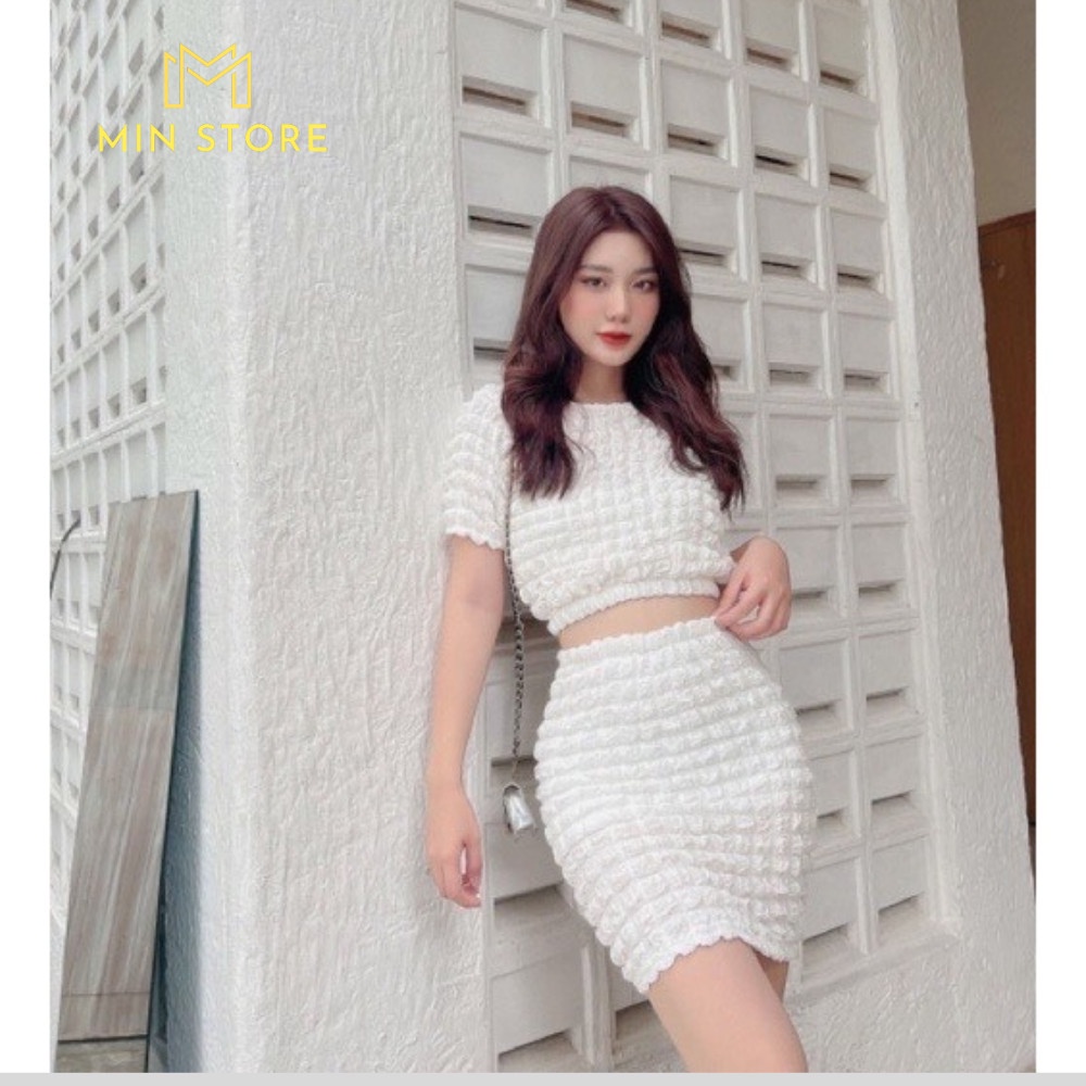 Set Bộ Áo Croptop Tay Ngắn Chân Váy MELLYSTORE Chất Liệu Vải Xốp Cao Cấp Nhiều Màu Đẹp Quyến Rũ Sang Trọng