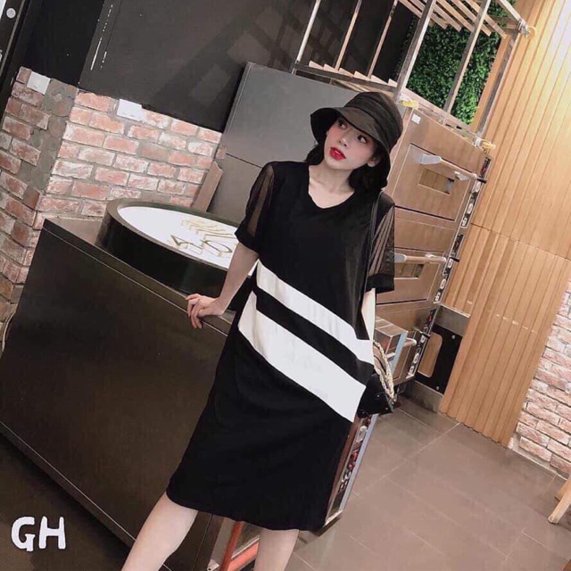 Váy suông tay lưới
