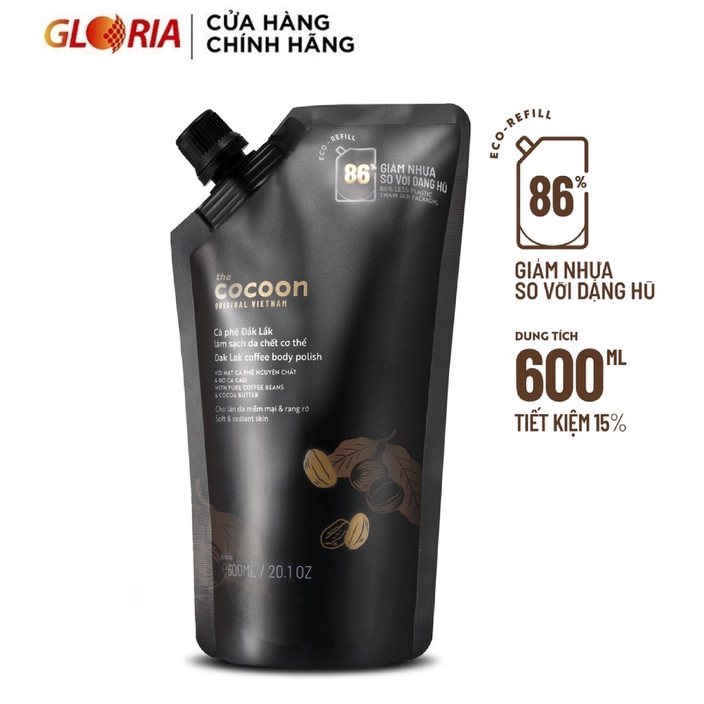 Bigsize Cà phê Đắk Lắk làm sạch da chết cơ thể Cocoon cho làn da mềm mại &amp; rạng rỡ 600ml