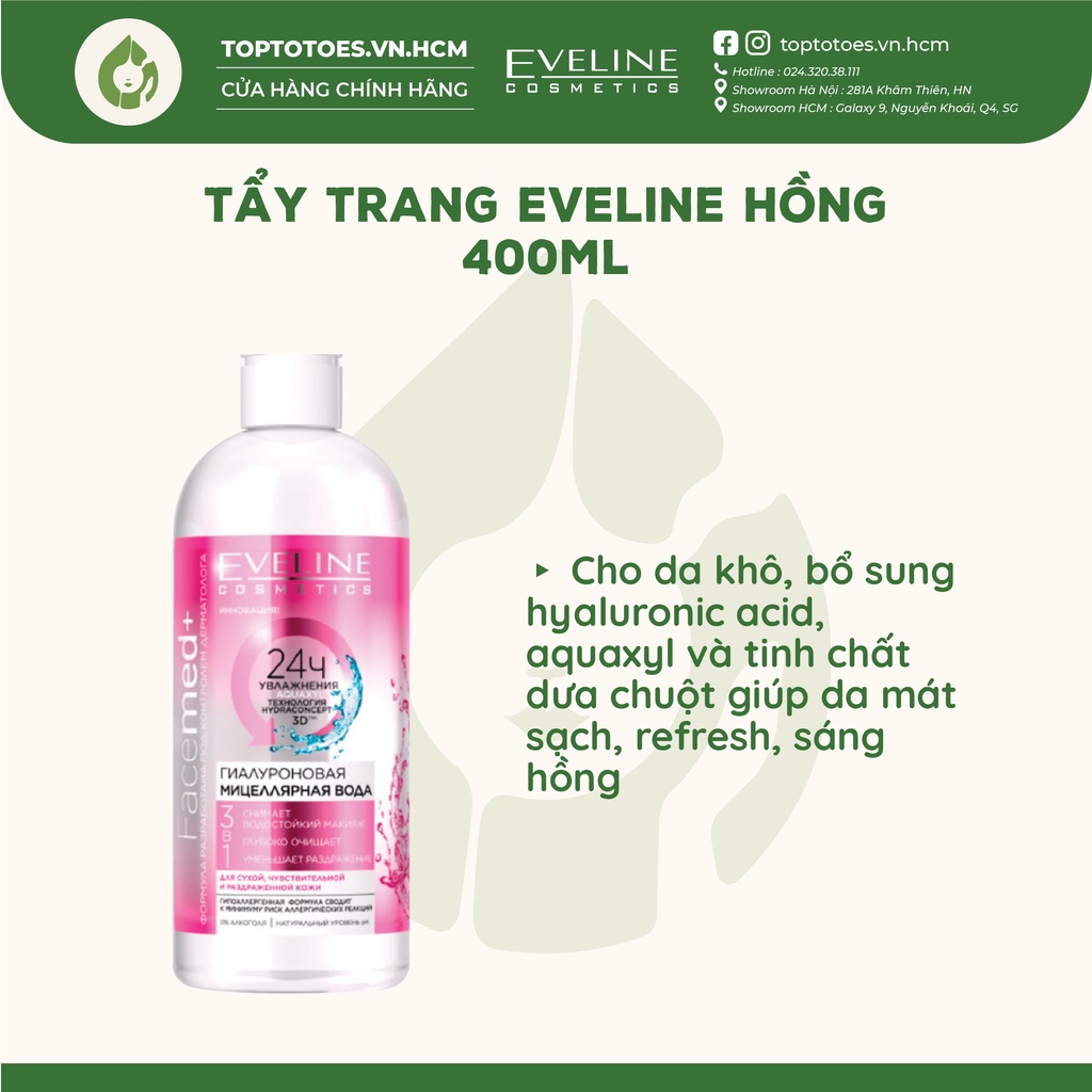 Tẩy trang 3 in 1 Eveline FACEMED+ giữ ẩm 24 giờ 400ml