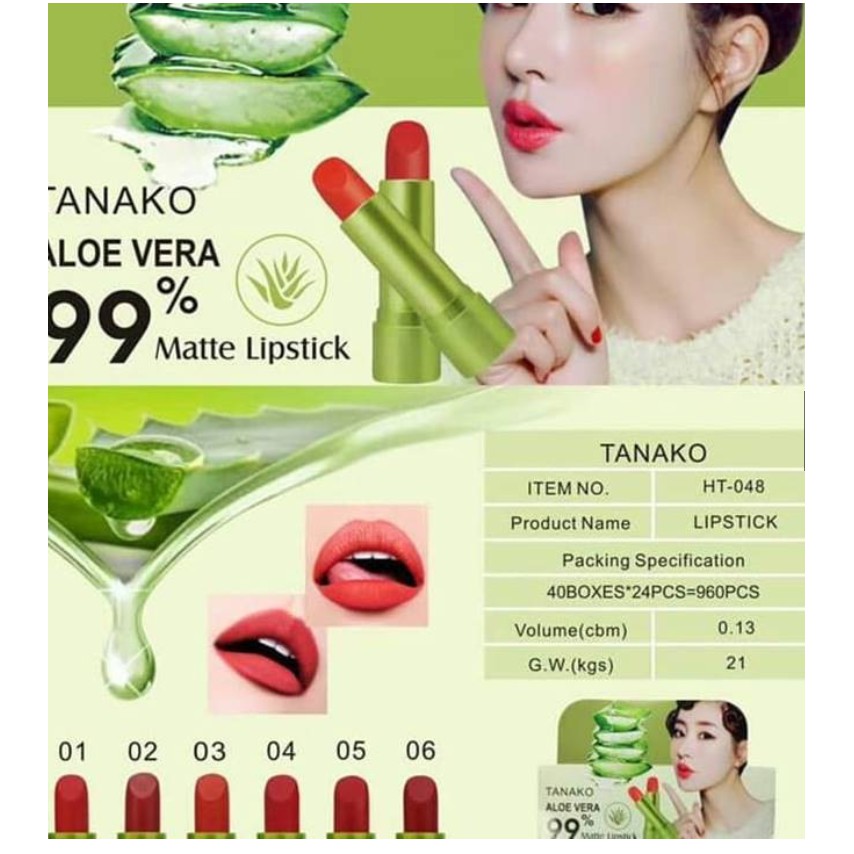 Son sáp lì Aloe Vera 99% dưỡng môi có màu TANAKO