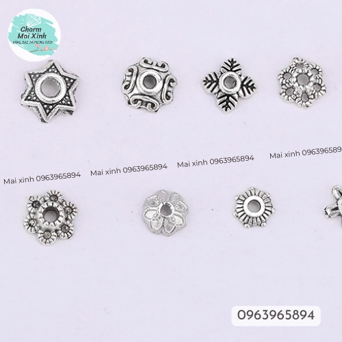 Charm Chặn Bạc, Đế Hoa Úp Hạt Vòng Tay - phụ kiện vòng tay tự làm handmade