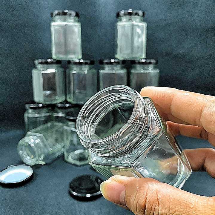 Lọ thủy tinh nhỏ 100ML  mẫu lục giác nắp thiếc đen – Hũ Chưng Yến 100ML, hủ gia vị