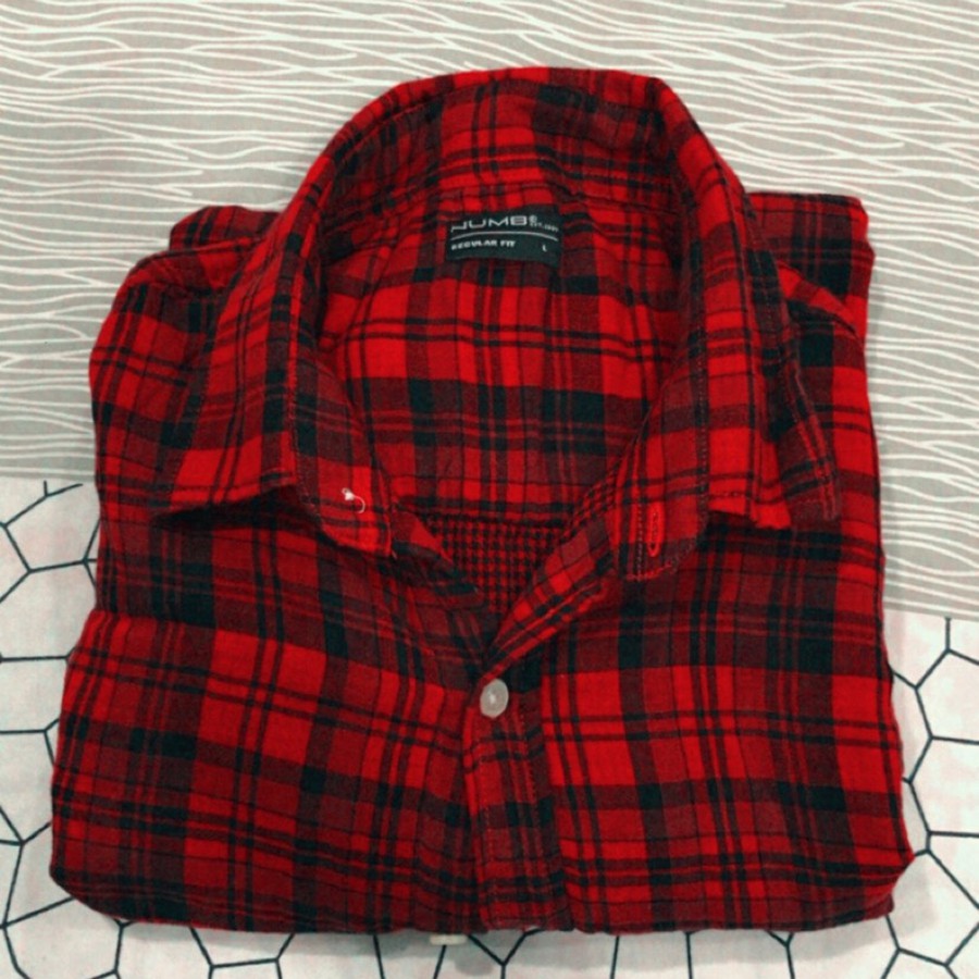 [Góc Pass Đồ] Áo Sơ Mi Flannel NUMB Sọc Đỏ Vải Mềm