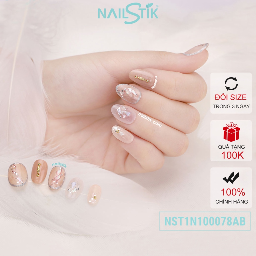 Móng úp thiết kế by NAILSTIK, màu nâu, nude, form móng bầu, ngắn/dài, 078