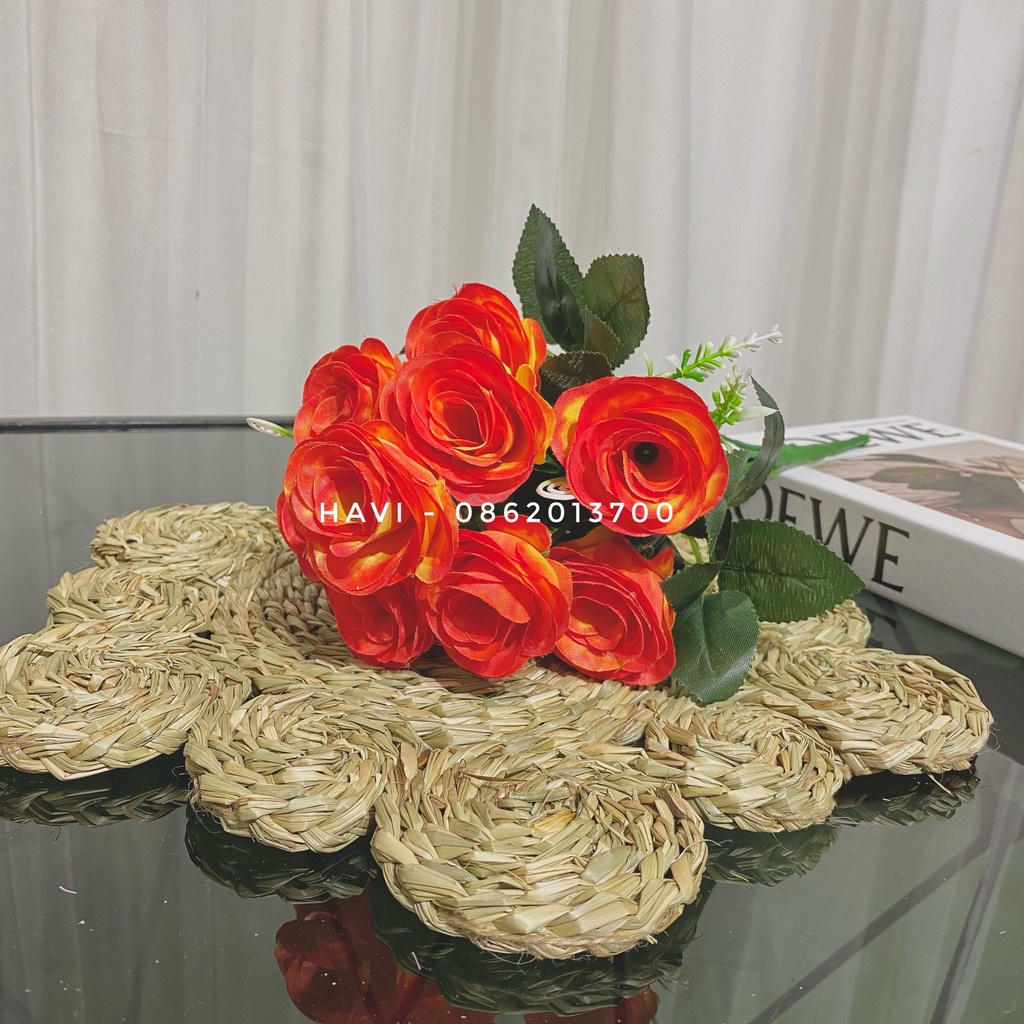 Hoa Giả- Cụm Hoa Hồng Tuyết 12 Nhánh Decor Trang Trí Nhà Cửa Siêu Xinh