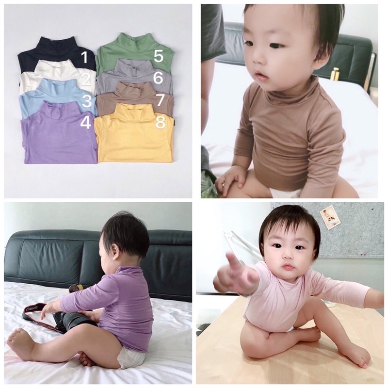 Áo Bún Giữ Nhiệt Cho Bé, Áo Cotton Thun Lạnh Cổ Cao Bé Trai Bé Gái (QATE17)